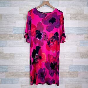 Clara Sun Woo Flare Half Sleeve Jersey Knit Dress Pink Floral Womens Medium